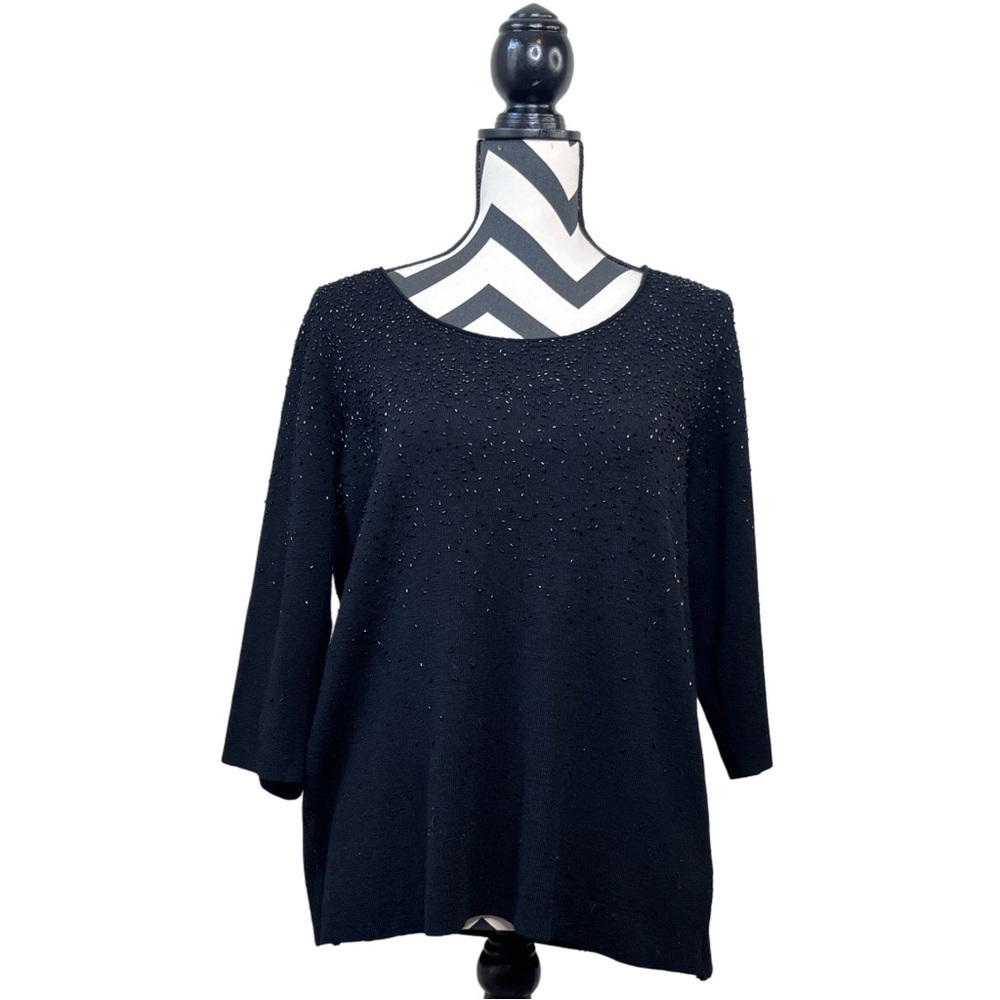 Eileen Fisher Beaded 3/4 Sleeve Sz XL Holiday Party Evening Cocktail Sweater